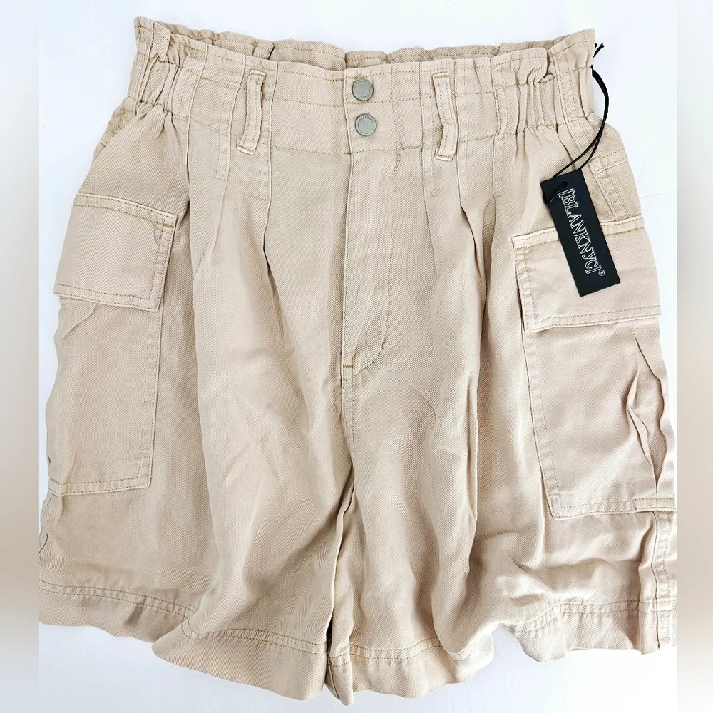 High Rise Paperbag Waist Cargo Shorts Pleated Khaki Lyocell Utility NWT M
